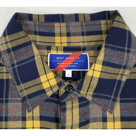 Best Made Co Mens Flannel Shirt Sz Medium Plaid Button Up Cotton Elbow Patches - Picture 3 of 14